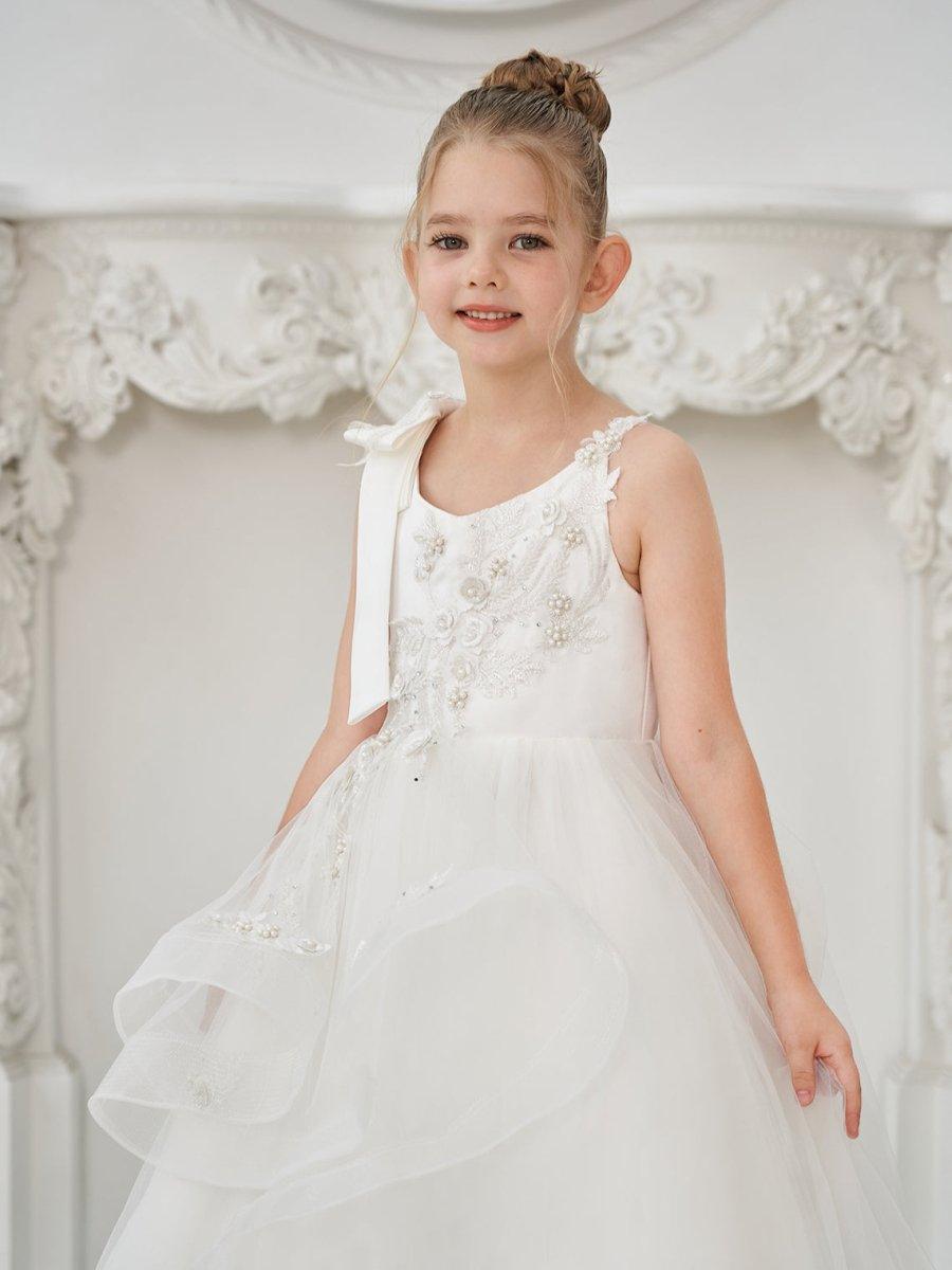 Ball-Gown/Princess Tulle Floor-length First Communion Flower Girl Dress