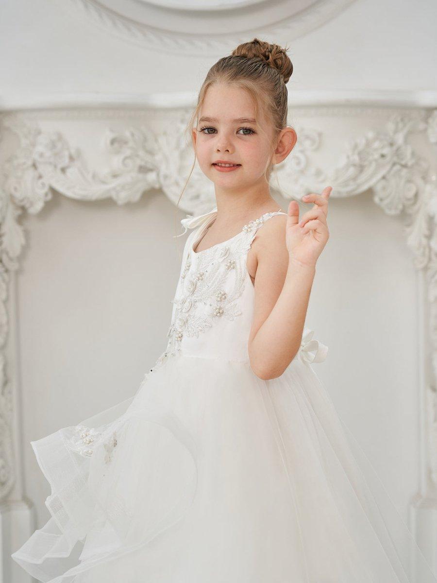Ball-Gown/Princess Tulle Floor-length First Communion Flower Girl Dress