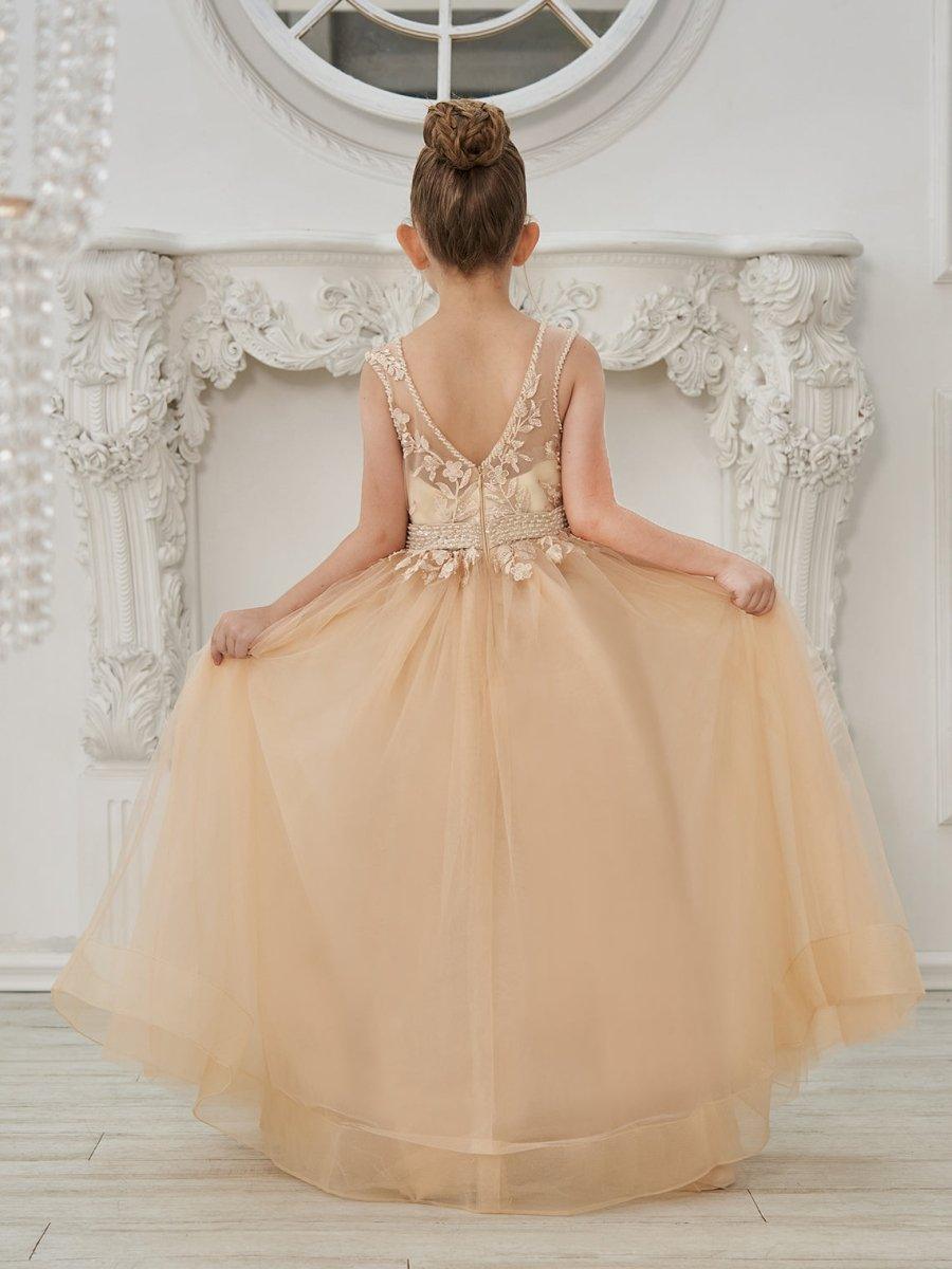 Ball-Gown/Princess Tulle Sweep Train Champagne Flower Girl Dress - View 11 | VelvetHem