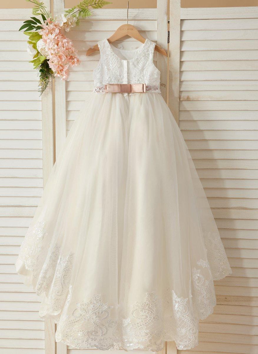 Ball-Gown/Princess Tulle Sweep Train Ivory Flower Girl Dress