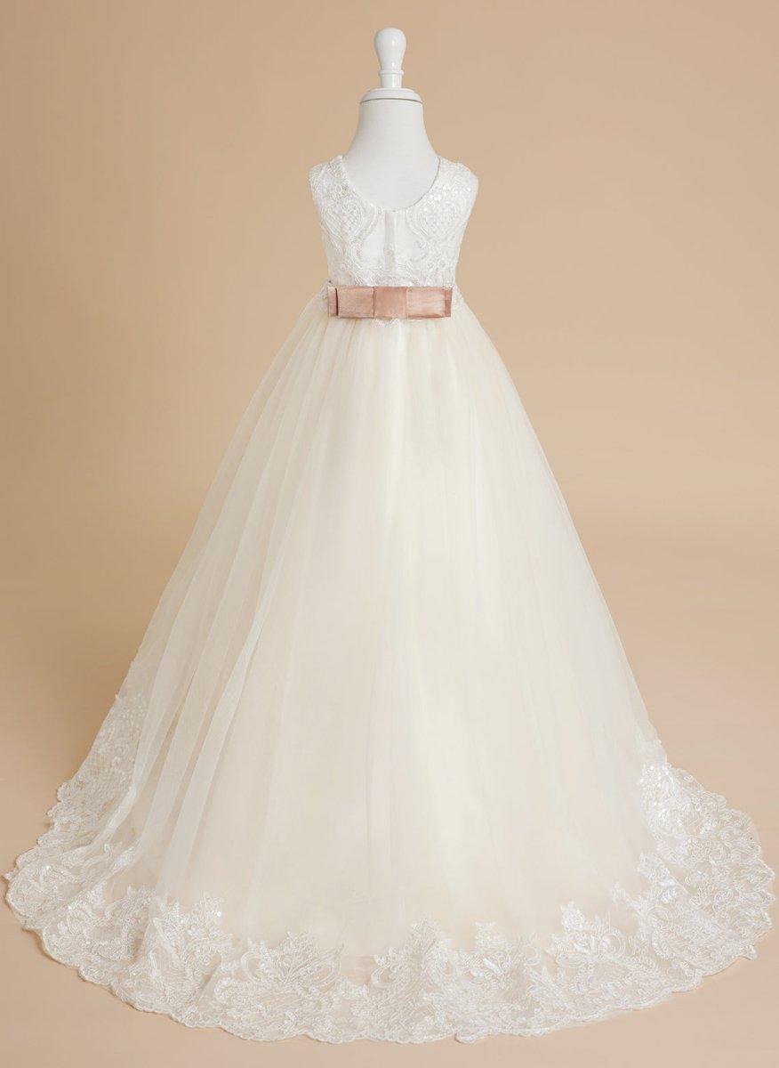 Ball-Gown/Princess Tulle Sweep Train Ivory Flower Girl Dress