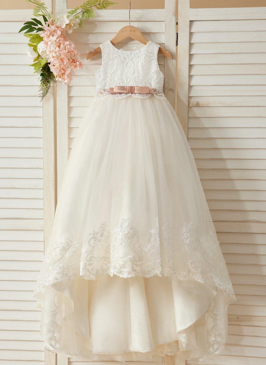 Ball-Gown/Princess Tulle Sweep Train Ivory Flower Girl Dress