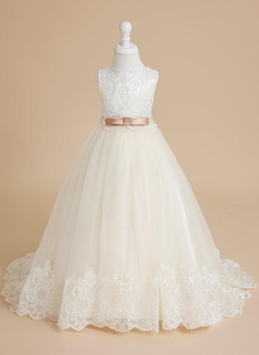 Ball-Gown/Princess Tulle Sweep Train Ivory Flower Girl Dress