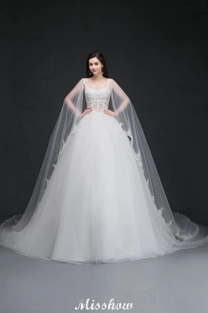 Ball Gowns Appliques Straps Tulle Elegant Wedding Dresses by misshow.com