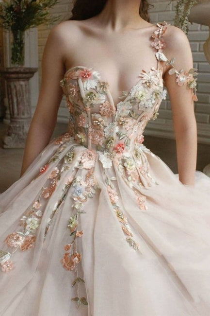 Ballbella Modern One-Shoulder Flowers Prom Dress With Slit Long