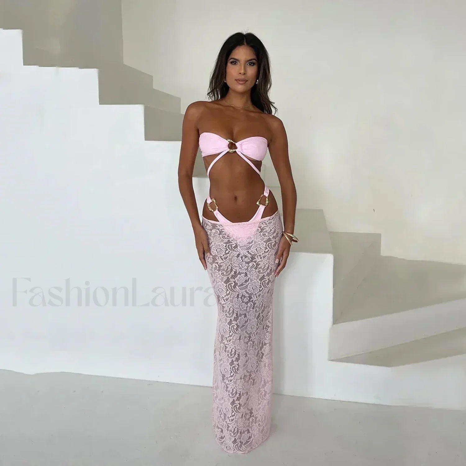 Bandeau Long Dress Bikini Three Piece Set WD1088P1 / S