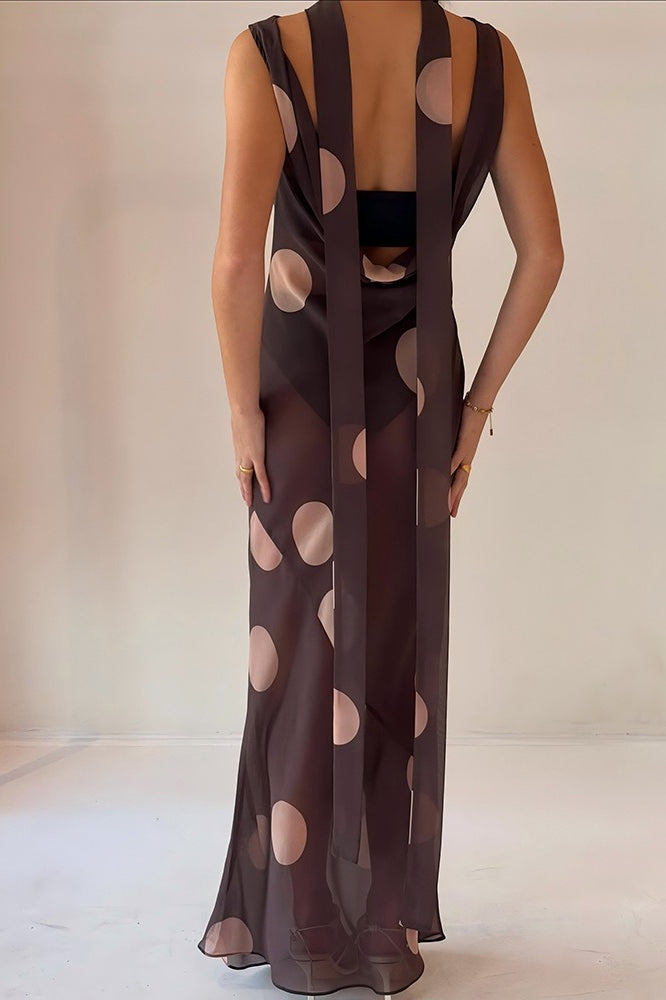 Vintage Polka Dot Sleeveless Bodycon Maxi Dress - View 4 | VelvetHem