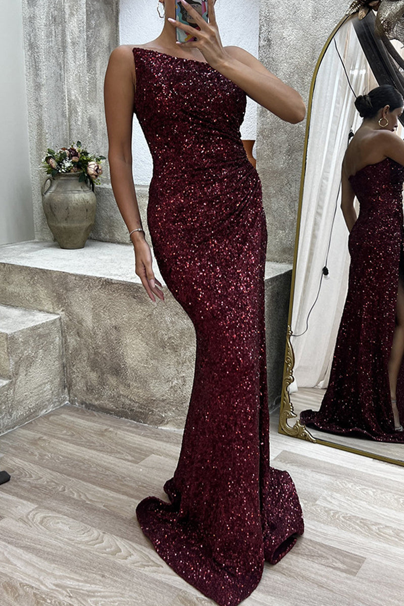 Sexy Formal Solid Slit Asymmetrical Oblique Collar Evening Dress Dresses - View 10 | VelvetHem