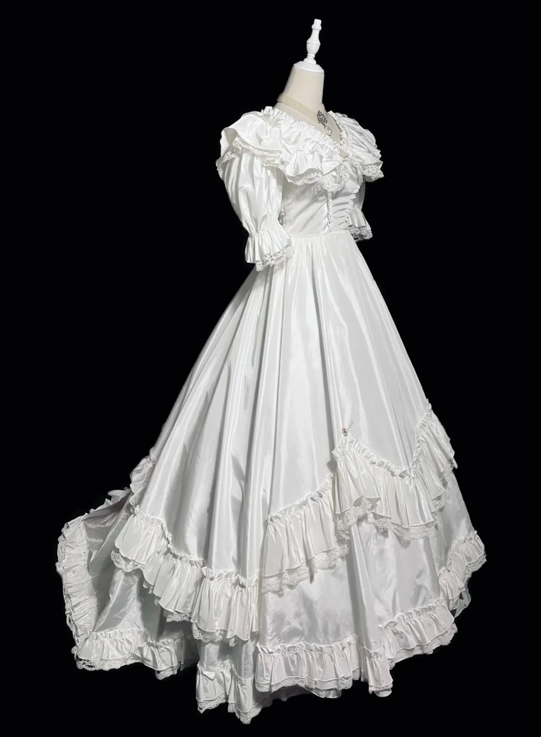 A Line White Princess Dress Satin Wedding Dress With Lace J8038