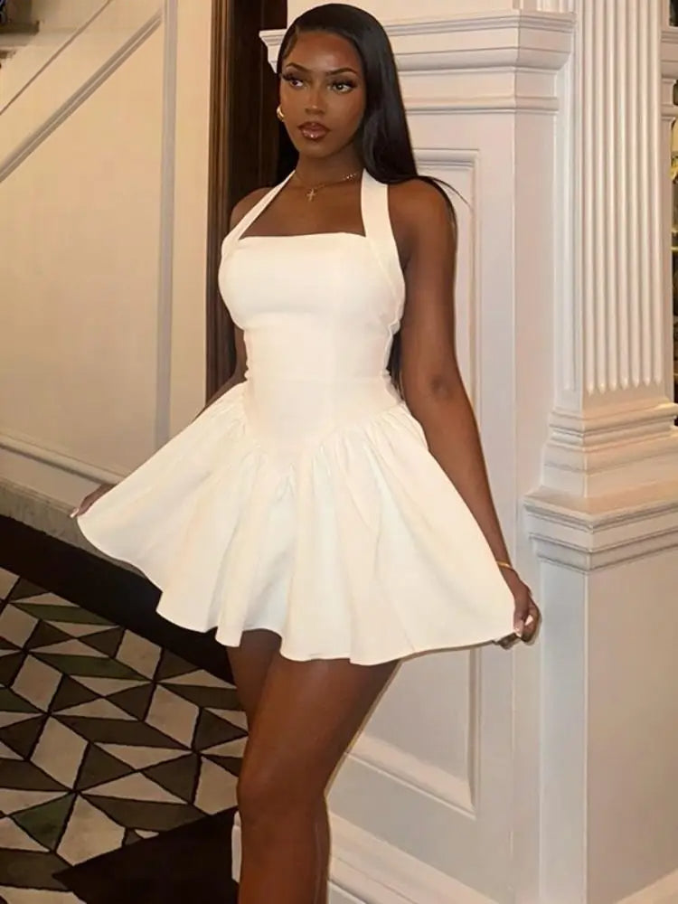 Solid Halter Backless A-Line Party Dress - View 2 | VelvetHem