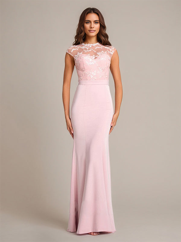 Petal Trumpet/Mermaid High Neck Floor-Length Sleeveless Stretch Crepe Bridesmaid Dress - FashionDia