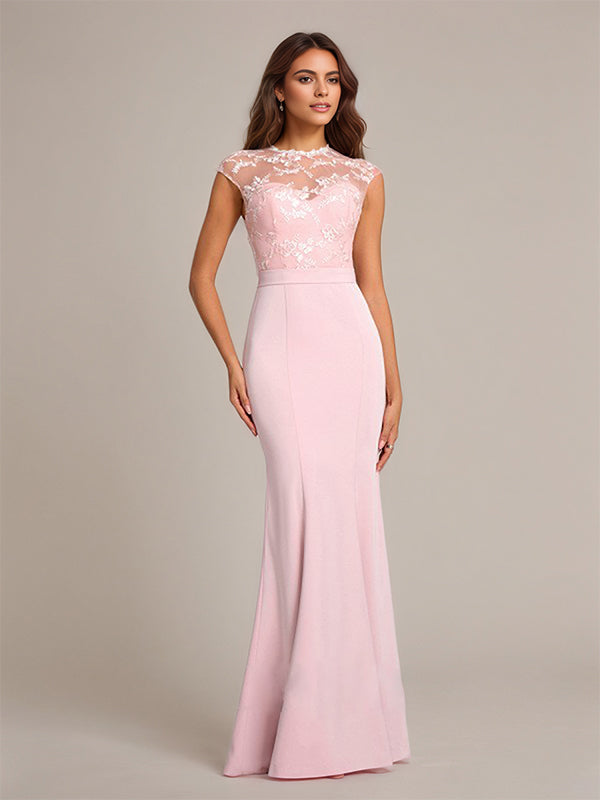 Petal Trumpet/Mermaid High Neck Floor-Length Sleeveless Stretch Crepe Bridesmaid Dress