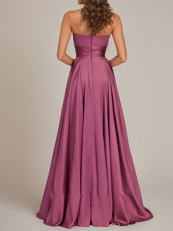 Orchid Satin A-Line Sweetheart Floor-Length Sleeveless Bridesmaid Dress - View 2 | FashionDia