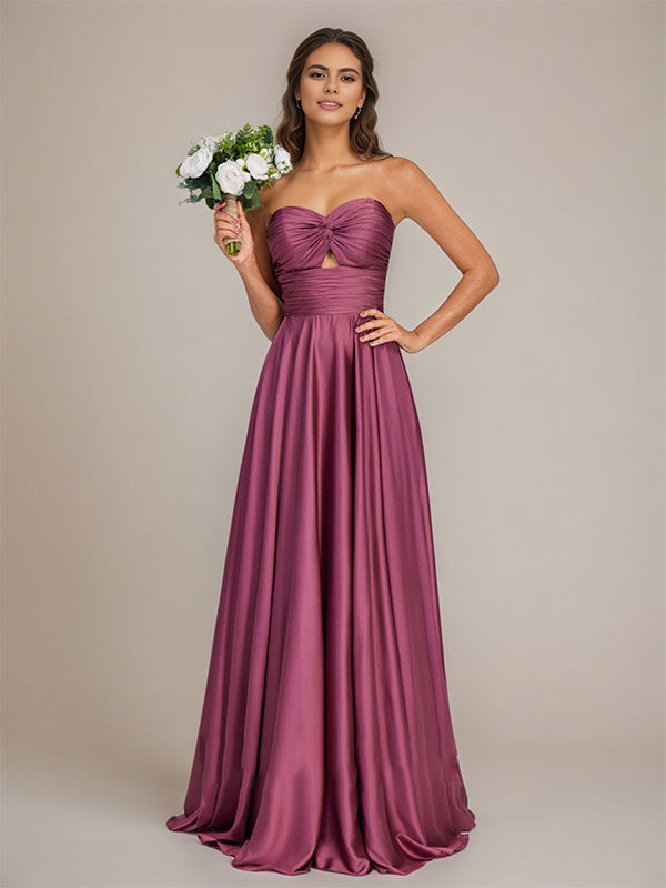 Orchid Satin A-Line Sweetheart Floor-Length Sleeveless Bridesmaid Dress - View 4 | FashionDia