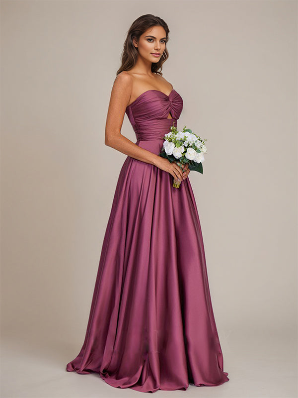 Orchid Satin A-Line Sweetheart Floor-Length Sleeveless Bridesmaid Dress - View 5 | FashionDia
