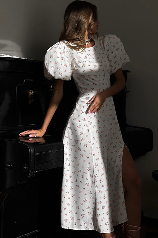 French Style Floral Puff Sleeve Work Dress - View 4 | VelvetHem