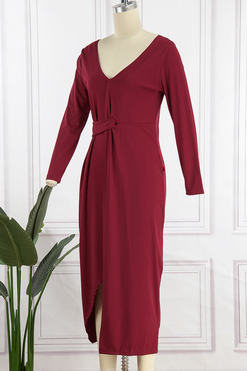 Elegant Solid Slit Fold V Neck Evening Dress Dresses(4 Colors) - View 3 | VelvetHem