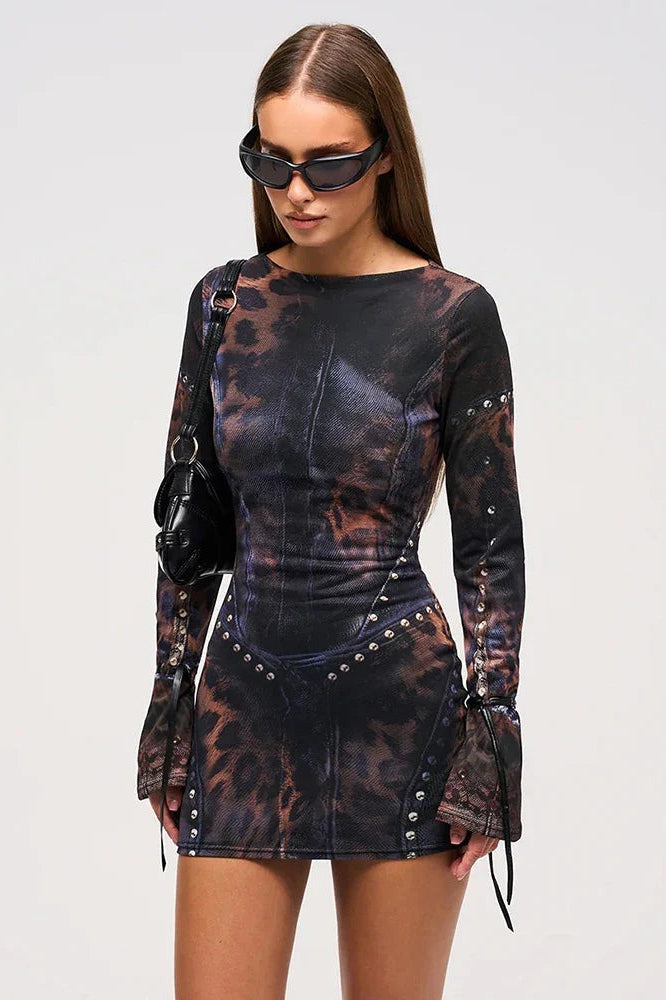 Leopard Gradient Gothic Mini Dress - VelvetHem