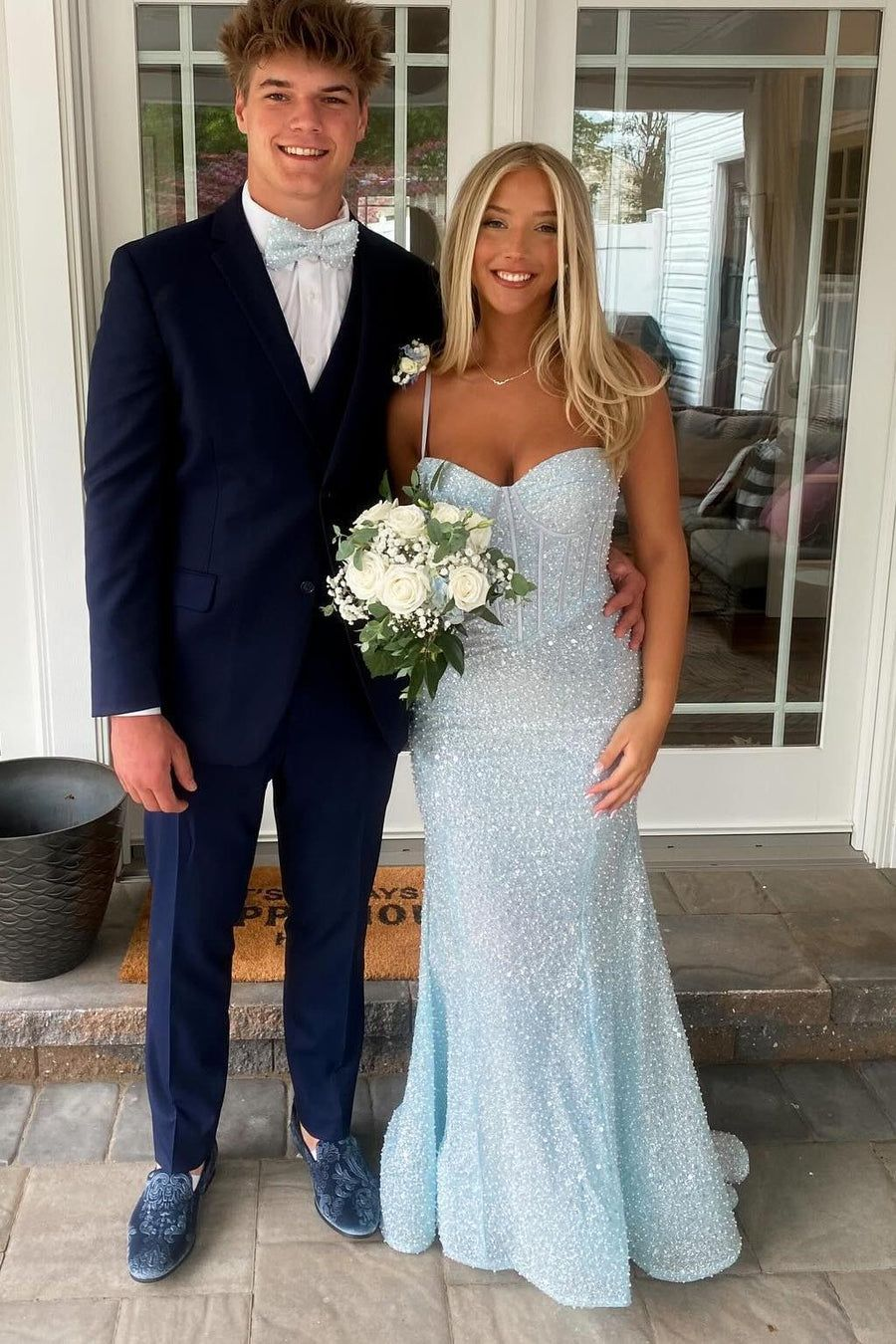 Light Blue Sequin Mermaid Long Formal Dress - VelvetHem