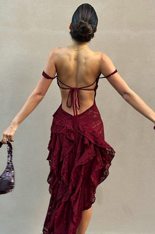Lace Strapless Party Dress - View 4 | VelvetHem
