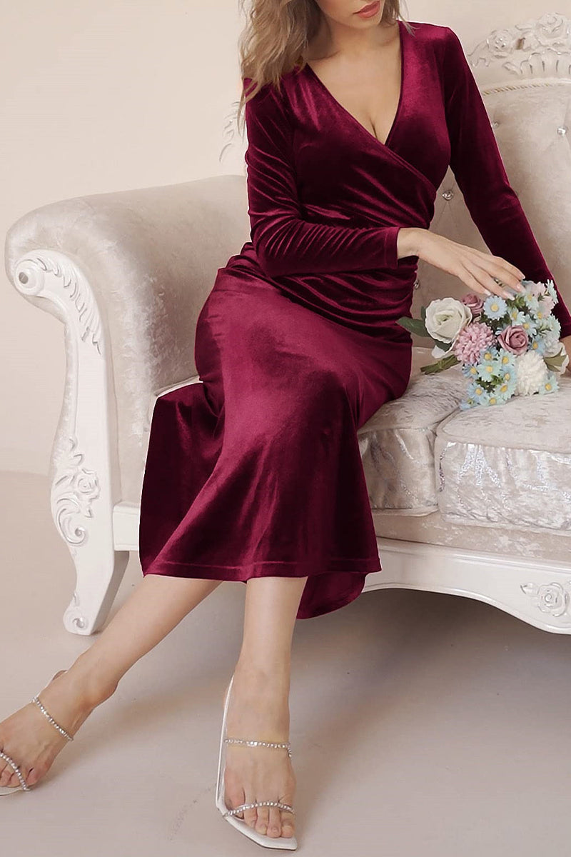 Sweet Elegant Solid V Neck Evening Dress Dresses(4 Colors) - View 3 | VelvetHem
