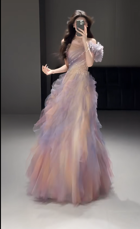 Gradient Pink Lilac Tulle Prom Party Dress Evening Dress Birthday Outfit - FashionDia