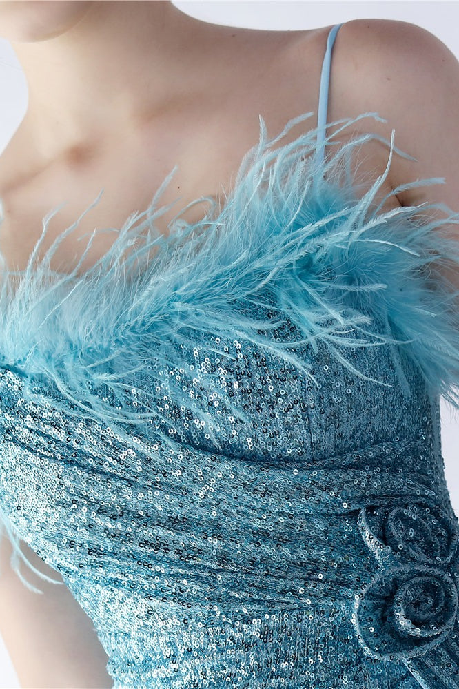 Ostrich Feather Embellished Dress with Relaxed Fit and Everyday Wear