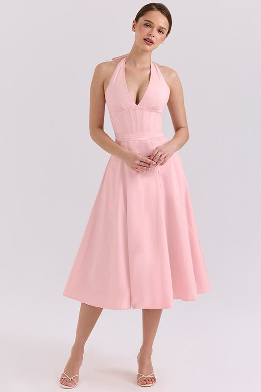Elegant Deep V Relaxed Dress for Everyday Wear Boutique Fashion Style
