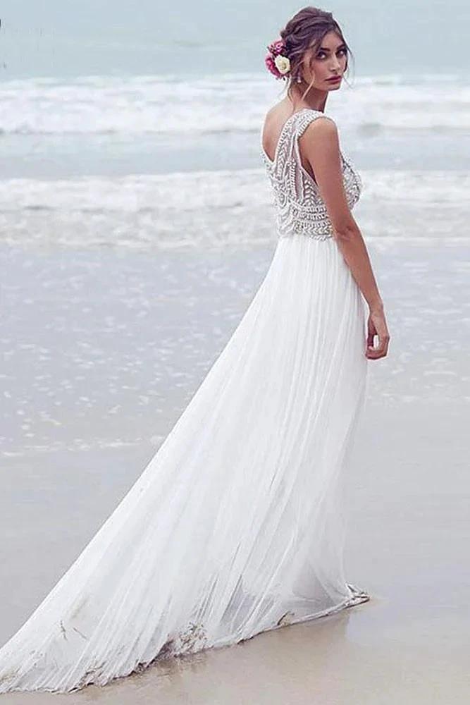 Beach Wedding Dresses A-line V-neck Short Train Sexy Bridal Gown (ZD16269)
