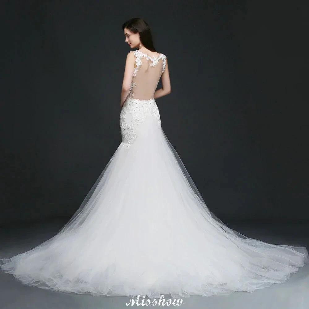 Beading Mermaid Spaghetti Strap Romantic Wedding Dress by misshow.com