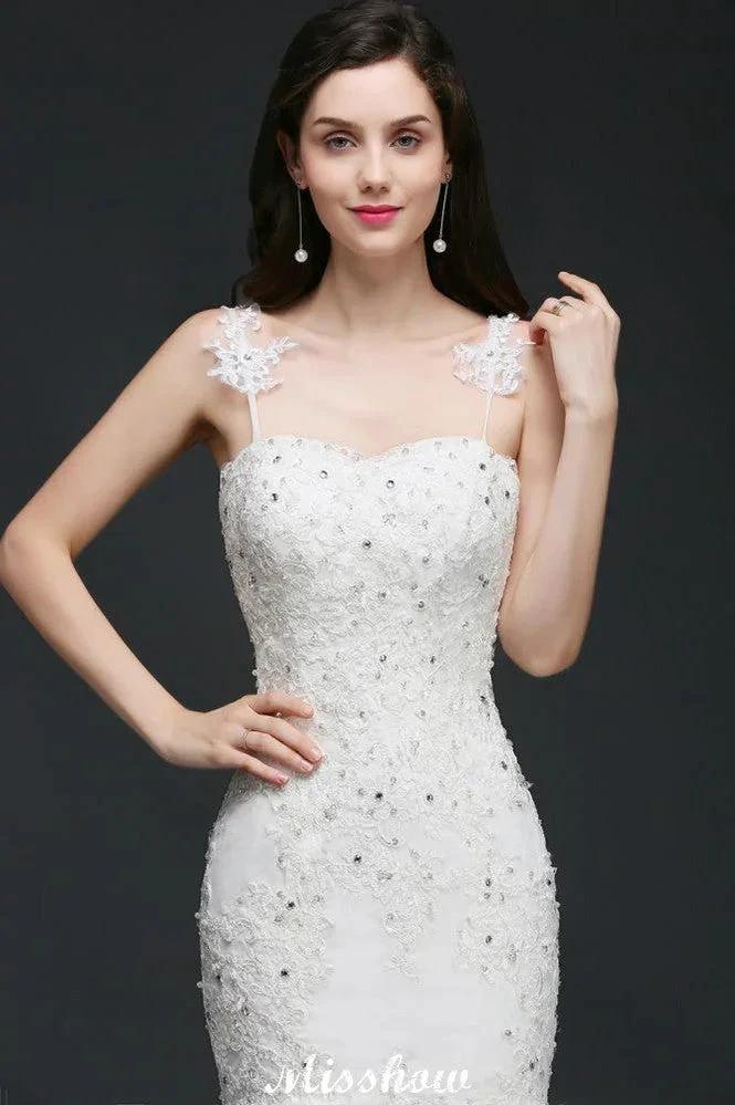 Beading Mermaid Spaghetti Strap Romantic Wedding Dress (ZD13944)