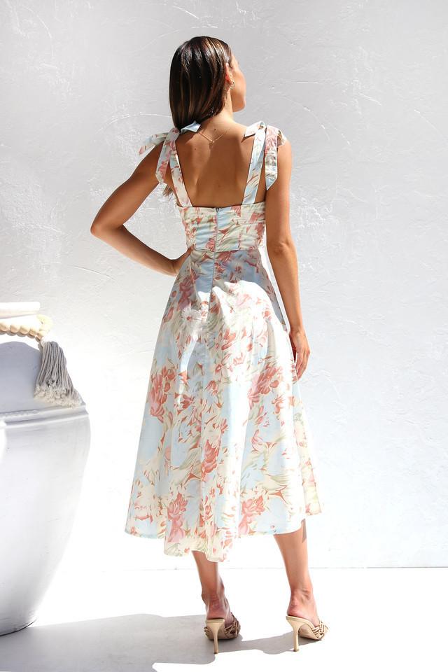 Yamel Minimalist Printed Midi Dress with Straps Premium Wardrobe Essential