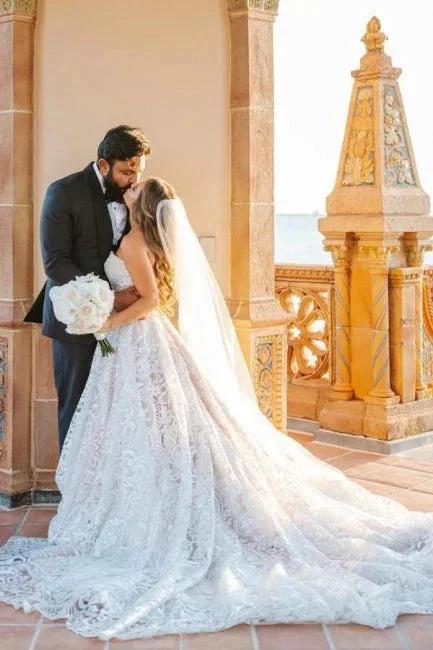 Beautiful A-Line Long White Sleeveless Wedding Dresses With Lace (ZD16527) - VelvetHem