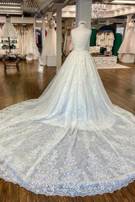 Beautiful A-Line Spaghetti Straps Appliques Wedding Dresses With Lace (ZD14596) - View 4 | VelvetHem
