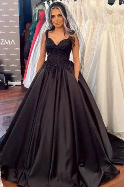 Beautiful Black Sleeveless Wedding dresses Princess with Lace (ZD14688)