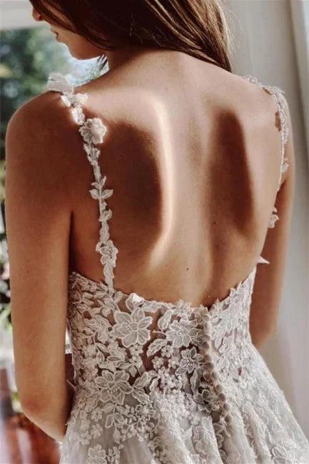 Beautiful Ivory A-Line Lace Wedding Dresses With Slit (ZD14637) - View 4 | VelvetHem
