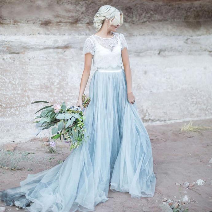 Beautiful lace Top Short Sleeves Prom Dress A Line Wedding Dresses (ZD15336)