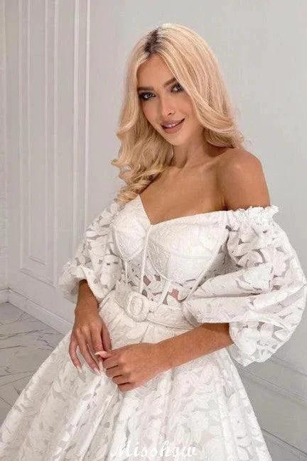 Beautiful Long A-line Off-the-shoulder Long Sleeves Lace Wedding Dress (ZD15576)