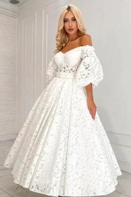 Beautiful Long A-line Off-the-shoulder Long Sleeves Lace Wedding Dress (ZD15576)