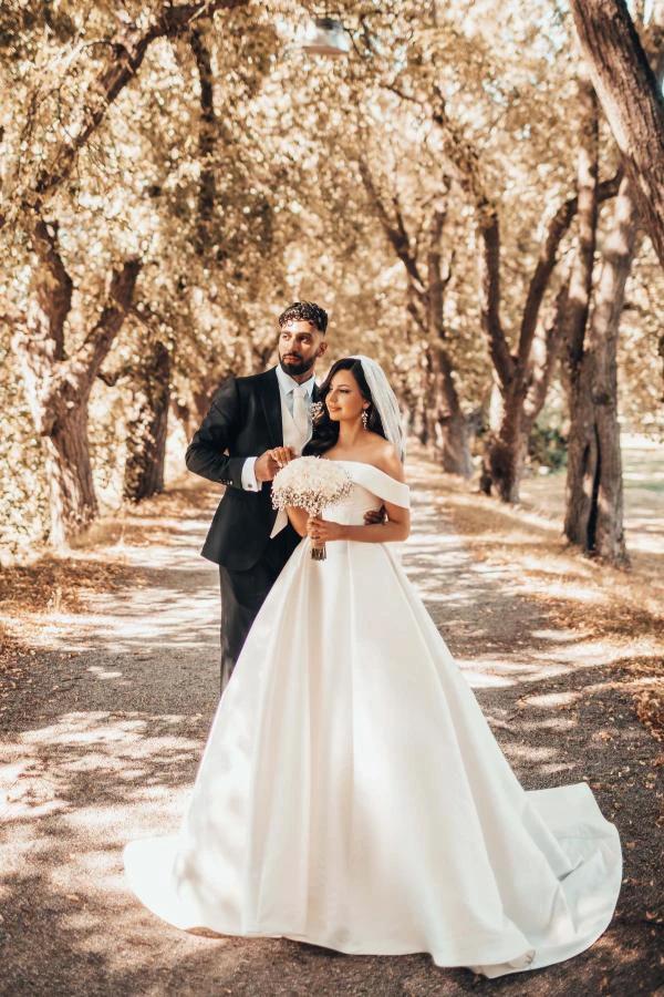 Beautiful Long A-line Off the Shoulder Satin Wedding Dresses (ZD16727)