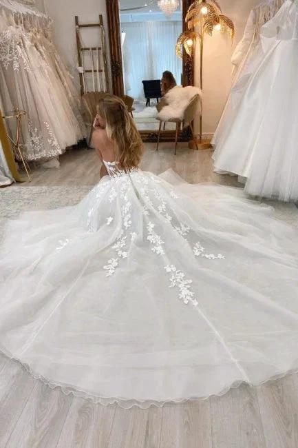 Beautiful Long A-line Sleeveless Split Wedding Dresses With Lace (ZD14900)