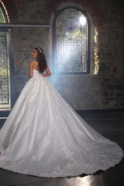 Beautiful Long A-line Straps Satin Appiques Wedding Dresses With Lace (ZD14954)