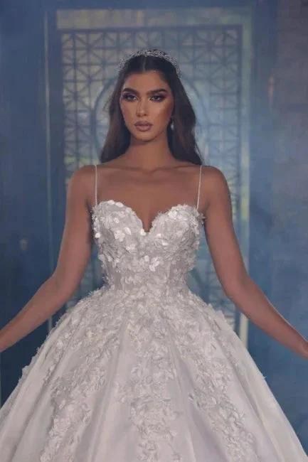 Beautiful Long A-line Straps Satin Appiques Wedding Dresses With Lace (ZD14954)