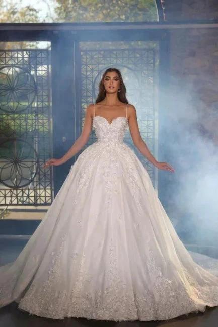 Beautiful Long A-line Straps Satin Appiques Wedding Dresses With Lace (ZD14954)