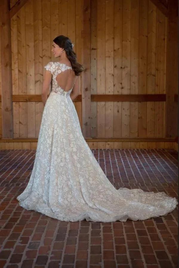 Beautiful Long A-line V-neck Sleeveless Wedding Dresses with Lace (ZD15639) - View 2 | VelvetHem