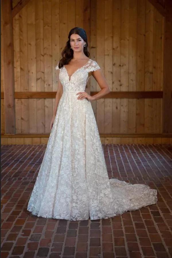 Beautiful Long A-line V-neck Sleeveless Wedding Dresses with Lace (ZD15639) - VelvetHem