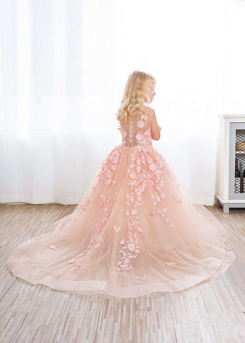 Beautiful Long Ball Gown Tulle Appliques Lace Flower girl dress - View 9 | VelvetHem