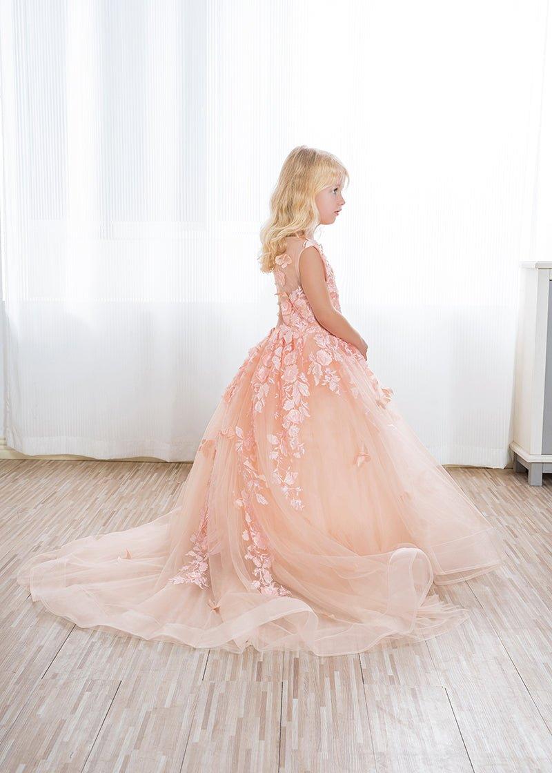 Beautiful Long Ball Gown Tulle Appliques Lace Flower girl dress - View 8 | VelvetHem