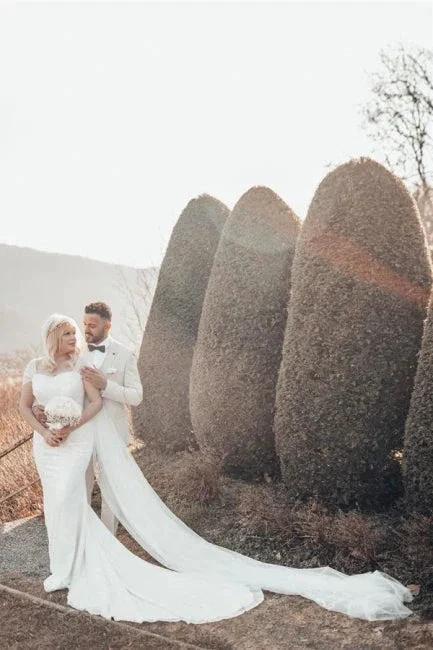 Beautiful Long Glitter Off-the-shoulder Sequined Mermaid Wedding Dress (ZD14917)