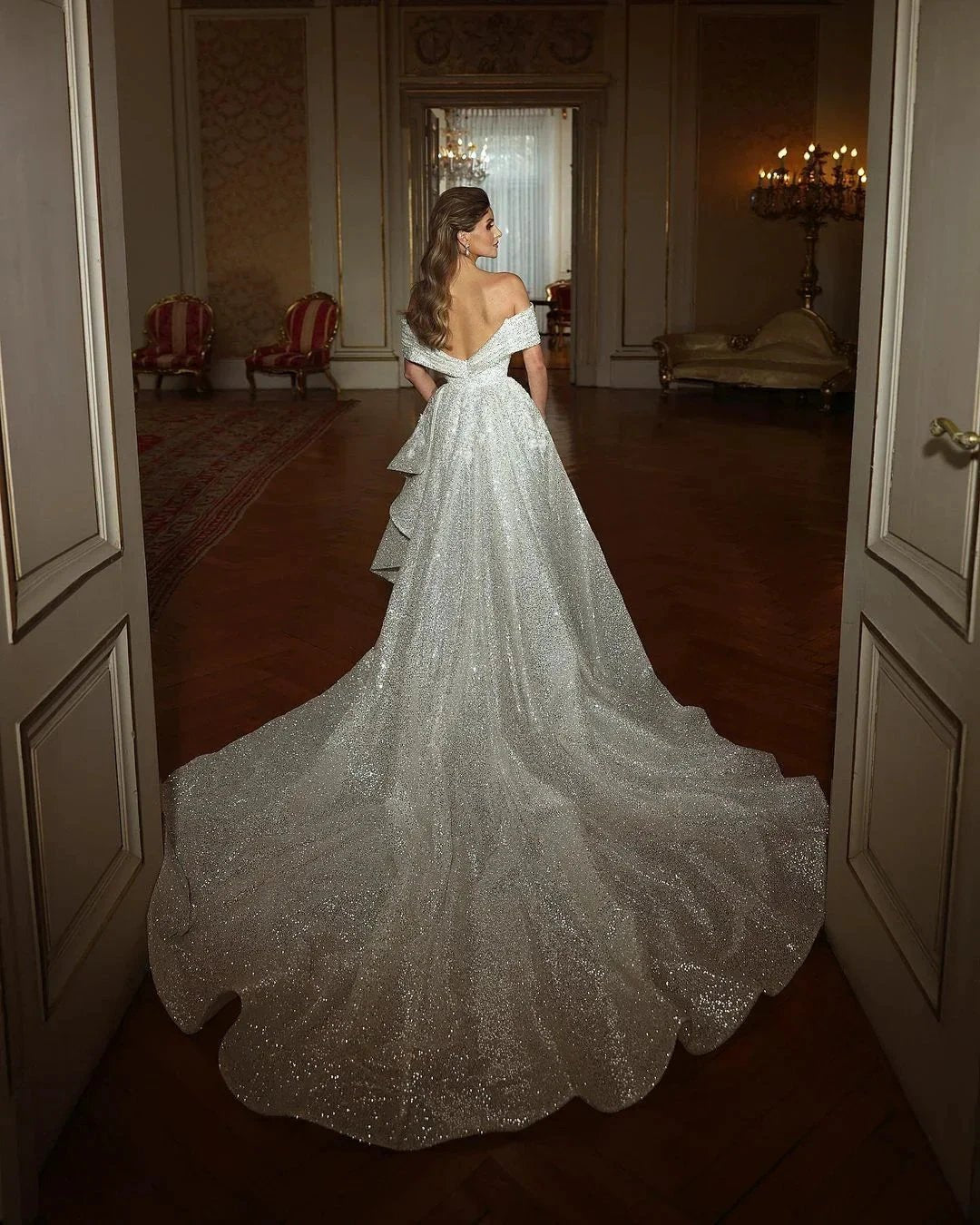Beautiful Long Mermaid Off-the-shoulder Sequined Sleeveless Weddding Dress (ZD14782)